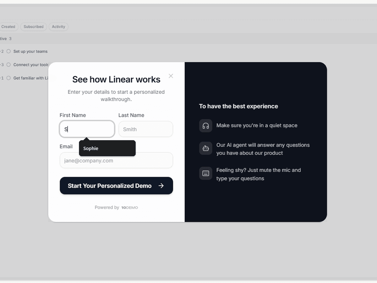 Prospect starting a demo from a landing page
